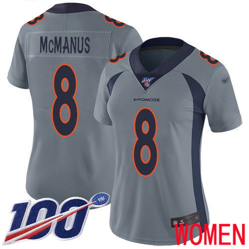 Women Denver Broncos #8 Brandon McManus Limited Silver Inverted Legend 100th Season Football NFL Jersey